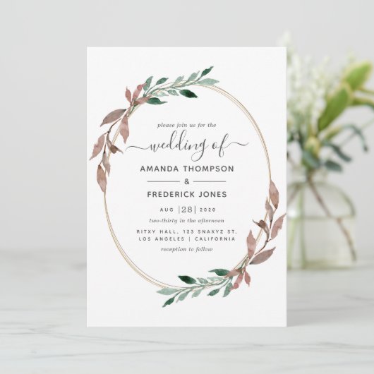 Waterverf Rustic Greenery Winter Wedding Kaart (Staand voorkant)
