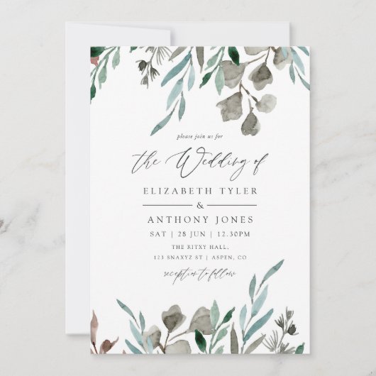 Waterverf Rustic Greenery Winter Wedding Kaart (Voorkant)