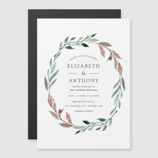 Waterverf Rustic Greenery Winter Wedding Magnetische Uitnodiging