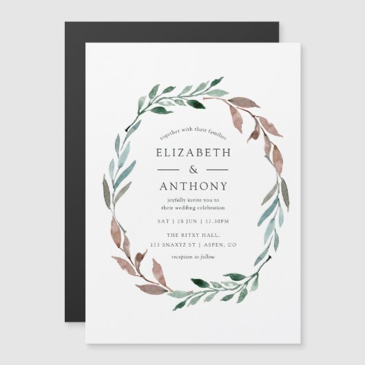 Waterverf Rustic Greenery Winter Wedding Magnetische Uitnodiging (Voorkant / Achterkant)