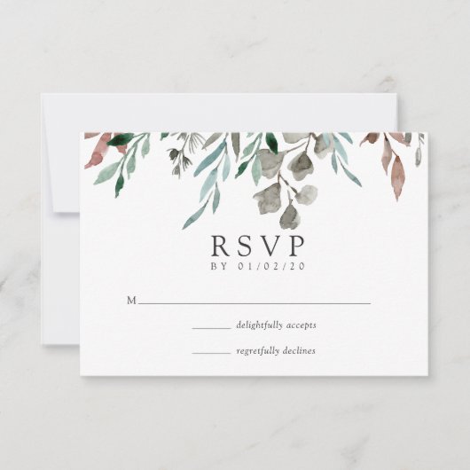 Waterverf Rustic Greenery Winter Wedding RSVP Kaartje (Voorkant)