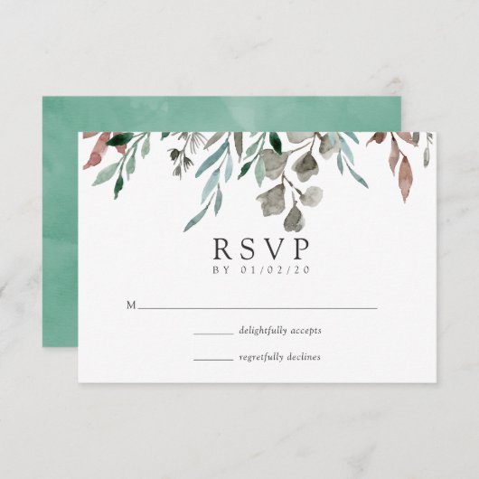Waterverf Rustic Greenery Winter Wedding RSVP Kaartje (Voorkant / Achterkant)