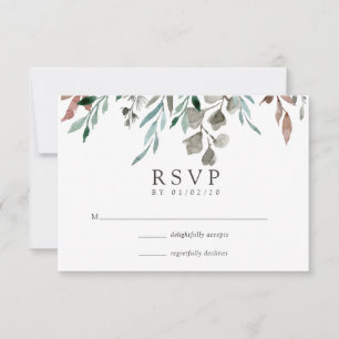 Waterverf Rustic Greenery Winter Wedding RSVP Kaartje