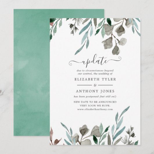 Waterverf Rustic Greenery Winter Wedding Update Kaart (Voorkant / Achterkant)