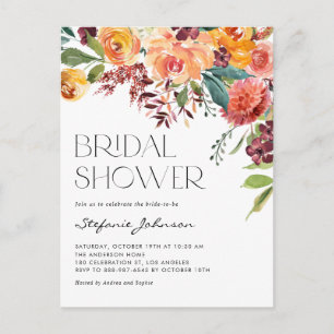 Waterverf Rustic Herfst Flowers Vrijgezellenfeest Uitnodiging Briefkaart