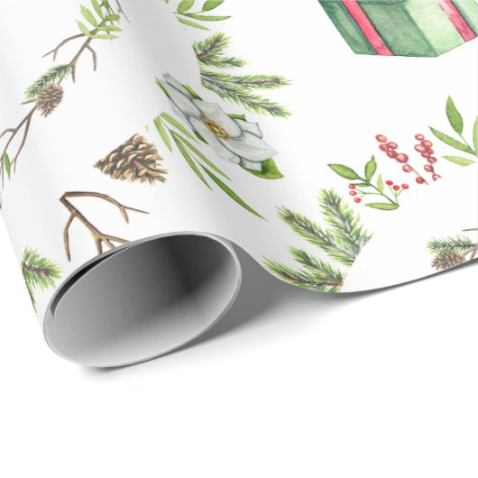 Waterverf Rustic kerstmis Cadeaupapier (Rol Hoek)