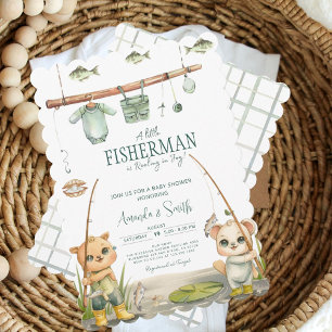 Waterverf Rustic Little Fisherman Baby shower Kaart