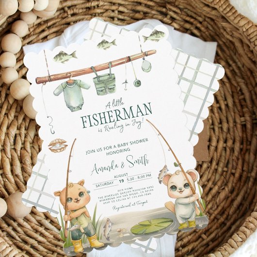 Waterverf Rustic Little Fisherman Baby shower Kaart