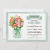 Waterverf Rustic Mason Jar Floral Wedding Kaart (Voorkant)