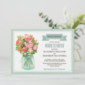 Waterverf Rustic Mason Jar Floral Wedding Kaart (Staand voorkant)
