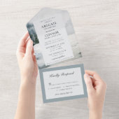 Waterverf Rustic Misty Mountain Lake All In One Uitnodiging (Afscheurbaar)