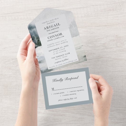 Waterverf Rustic Misty Mountain Lake All In One Uitnodiging (Afscheurbaar)