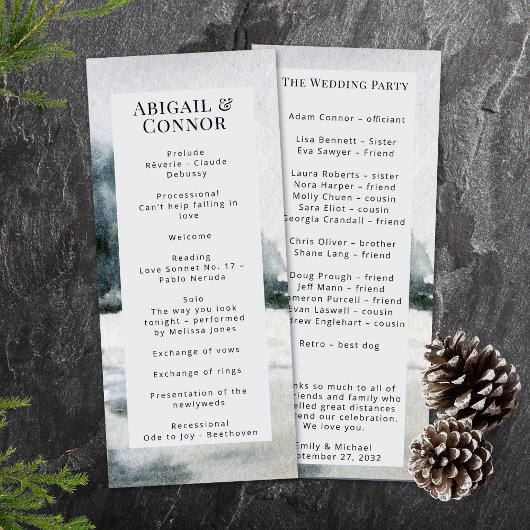 Waterverf Rustic Misty Mountain Lake Programmakaart