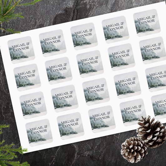 Waterverf Rustic Misty Mountain Lake Vierkante Sticker