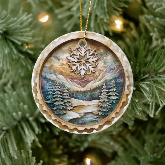 Waterverf Rustic Mountain Keramisch Ornament (Boom)