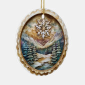 Waterverf Rustic Mountain Keramisch Ornament (Rechts)