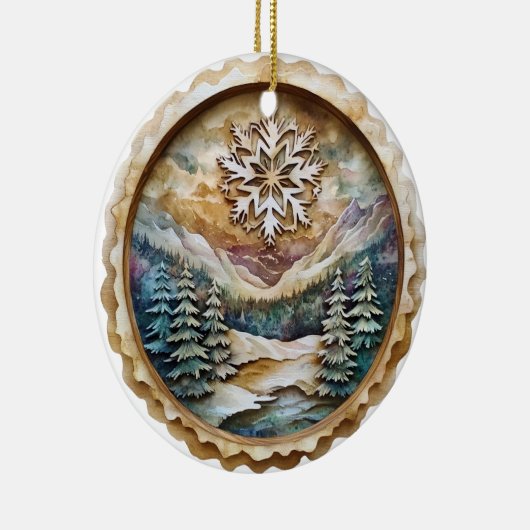 Waterverf Rustic Mountain Keramisch Ornament (Rechts)