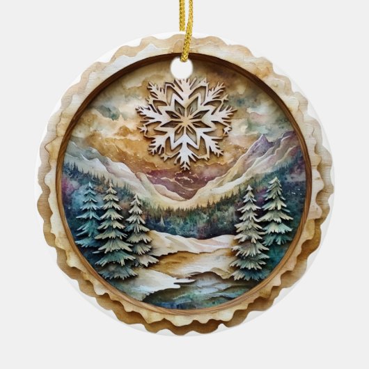 Waterverf Rustic Mountain Keramisch Ornament (Voorkant)