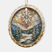 Waterverf Rustic Mountain Keramisch Ornament (Links)