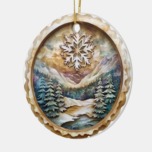 Waterverf Rustic Mountain Keramisch Ornament (Links)