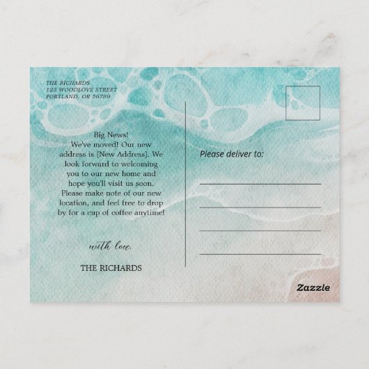 Waterverf Rustic New Address Verhuisaankondiging Briefkaart (Achterkant)