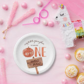 Waterverf Rustic One 1st Birthday Little Pumpkin Papieren Bordje (Feest)