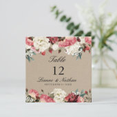 Waterverf Rustic Peony Floral Table + Menu Kaart (Staand voorkant)