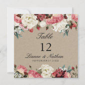 Waterverf Rustic Peony Floral Table + Menu Kaart (Voorkant)