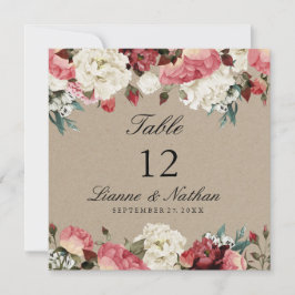 Waterverf Rustic Peony Floral Table + Menu Kaart