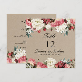 Waterverf Rustic Peony Floral Table + Menu Kaart