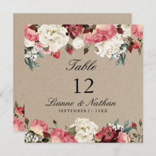 Waterverf Rustic Peony Floral Table + Menu Kaart