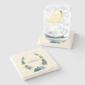 Waterverf Rustic Pine Forest Mountains, met naam Stenen Onderzetter (Zijkant)