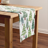 Waterverf Rustic Pine Forest Pattern Winter  Korte Tafelloper (Voorbeeld)