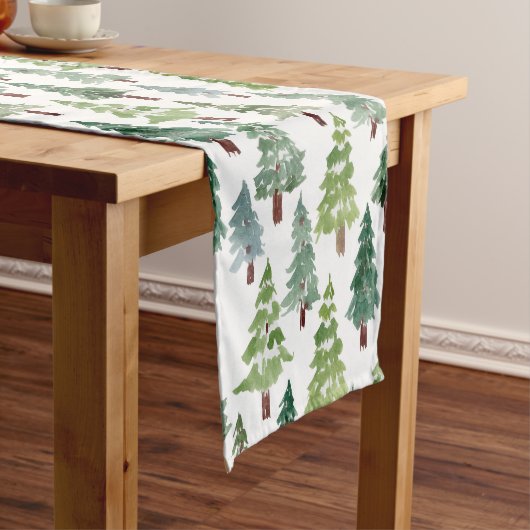 Waterverf Rustic Pine Forest Pattern Winter  Korte Tafelloper (Voorbeeld)
