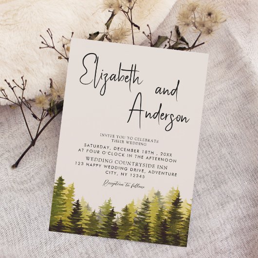 Waterverf Rustic Pine Forest Wedding Kaart
