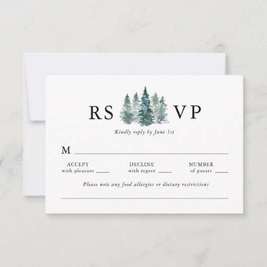 Waterverf Rustic Pine Trees Deep Green RSVP Kaartje (Voorkant)