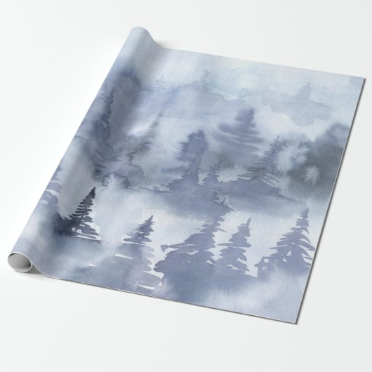 Waterverf Rustic Pine Trees Forest Snow Cadeaupapier (Uitgerold)