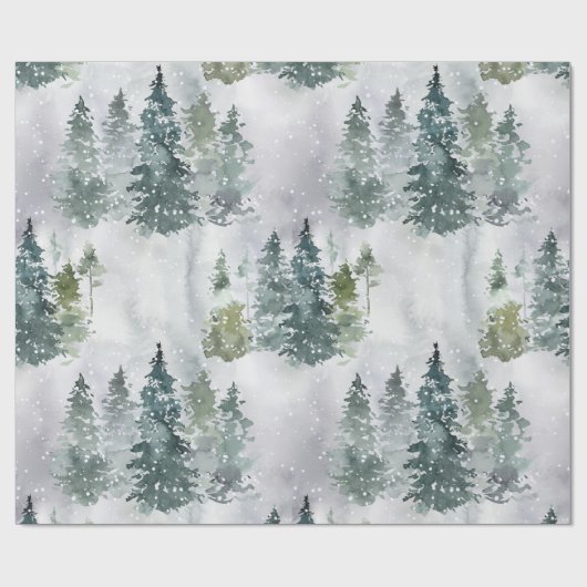 Waterverf Rustic Pine Trees Forest Snow Cadeaupapier (Vlak)