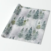 Waterverf Rustic Pine Trees Forest Snow Cadeaupapier (Uitgerold)