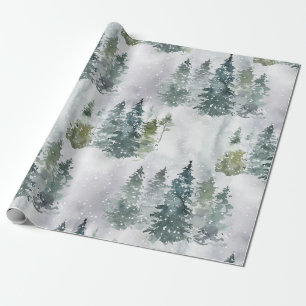 Waterverf Rustic Pine Trees Forest Snow Winter Cadeaupapier