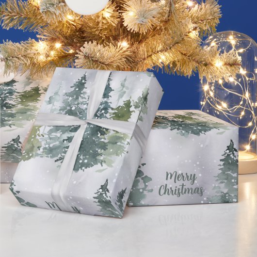 Waterverf Rustic Pine Trees Forest Snow Winter Wr Cadeaupapier (Feestdagen)