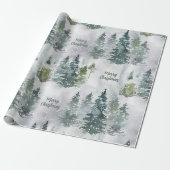 Waterverf Rustic Pine Trees Forest Snow Winter Wr Cadeaupapier (Uitgerold)
