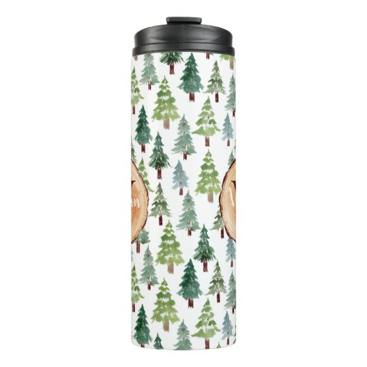 Waterverf Rustic Pine Winter Forest Personalized Thermosbeker (Voorkant)