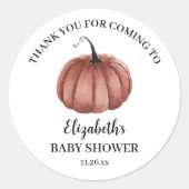 Waterverf Rustic Pumpkin Dank u Baby shower Ronde Sticker (Voorkant)
