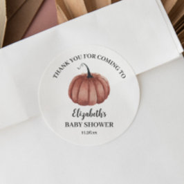 Waterverf Rustic Pumpkin Dank u Baby shower Ronde Sticker