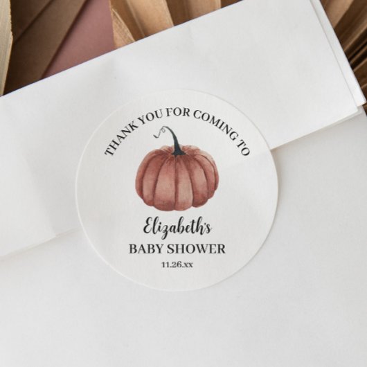 Waterverf Rustic Pumpkin Dank u Baby shower Ronde Sticker