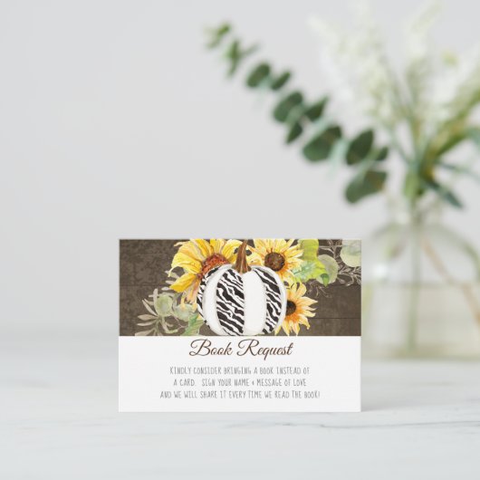 Waterverf Rustic Pumpkin Sunflower Wood Books Informatiekaartje (Staand voorkant)