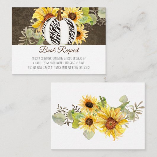 Waterverf Rustic Pumpkin Sunflower Wood Books Informatiekaartje (Voorkant / Achterkant)