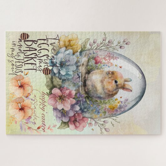  Waterverf Rustic Rabbit Easter Egg Floral Legpuzzel (Horizontaal)