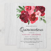 Waterverf Rustic Red Roses Quinceanera Invite Kaart (Voorkant / Achterkant)